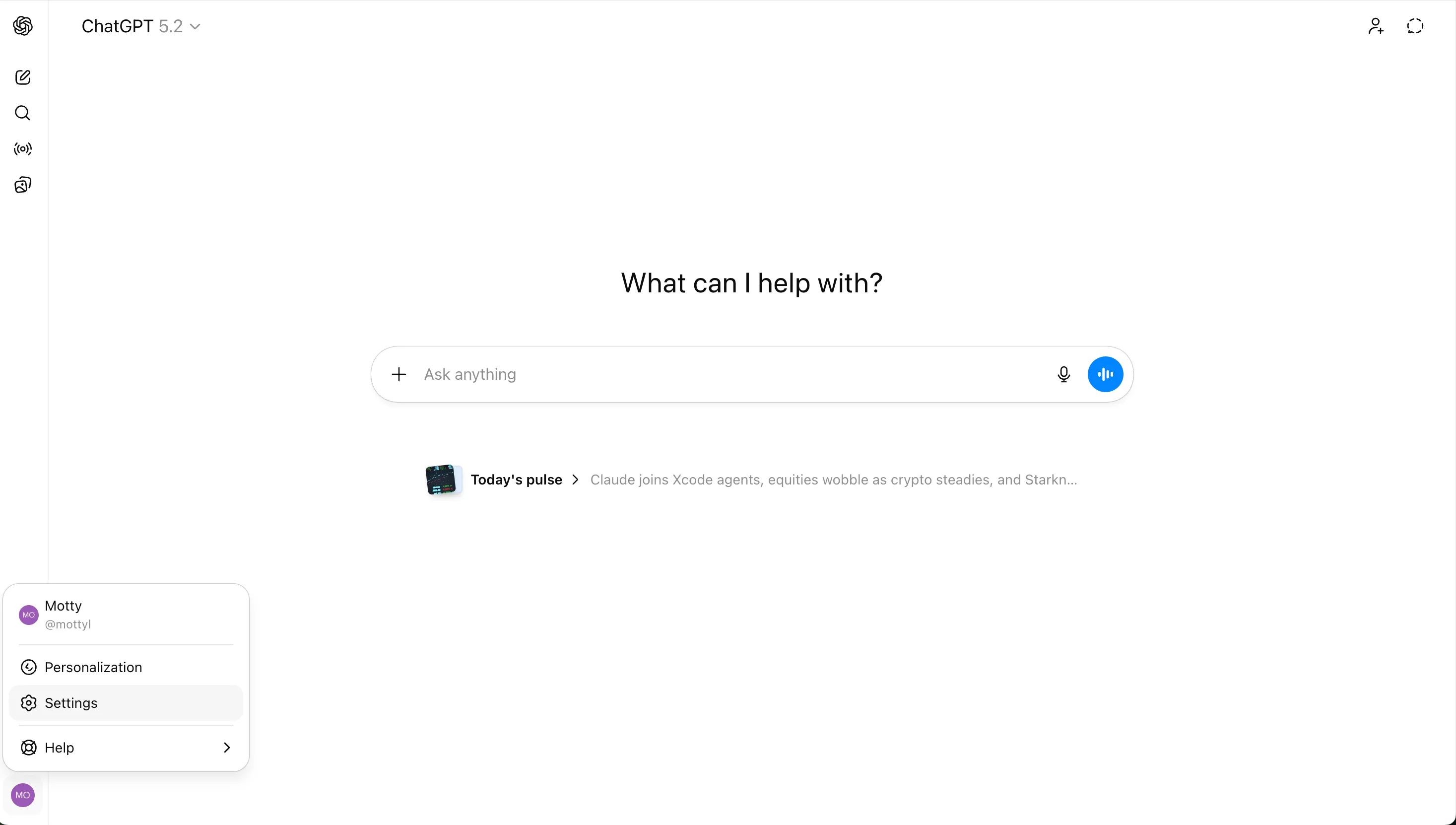Click Settings in account menu
