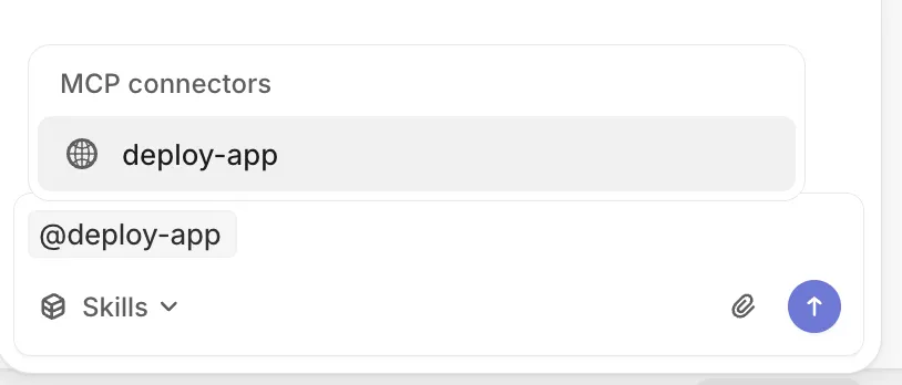 Linear Agent composer with @deploy-app selected under MCP connectors
