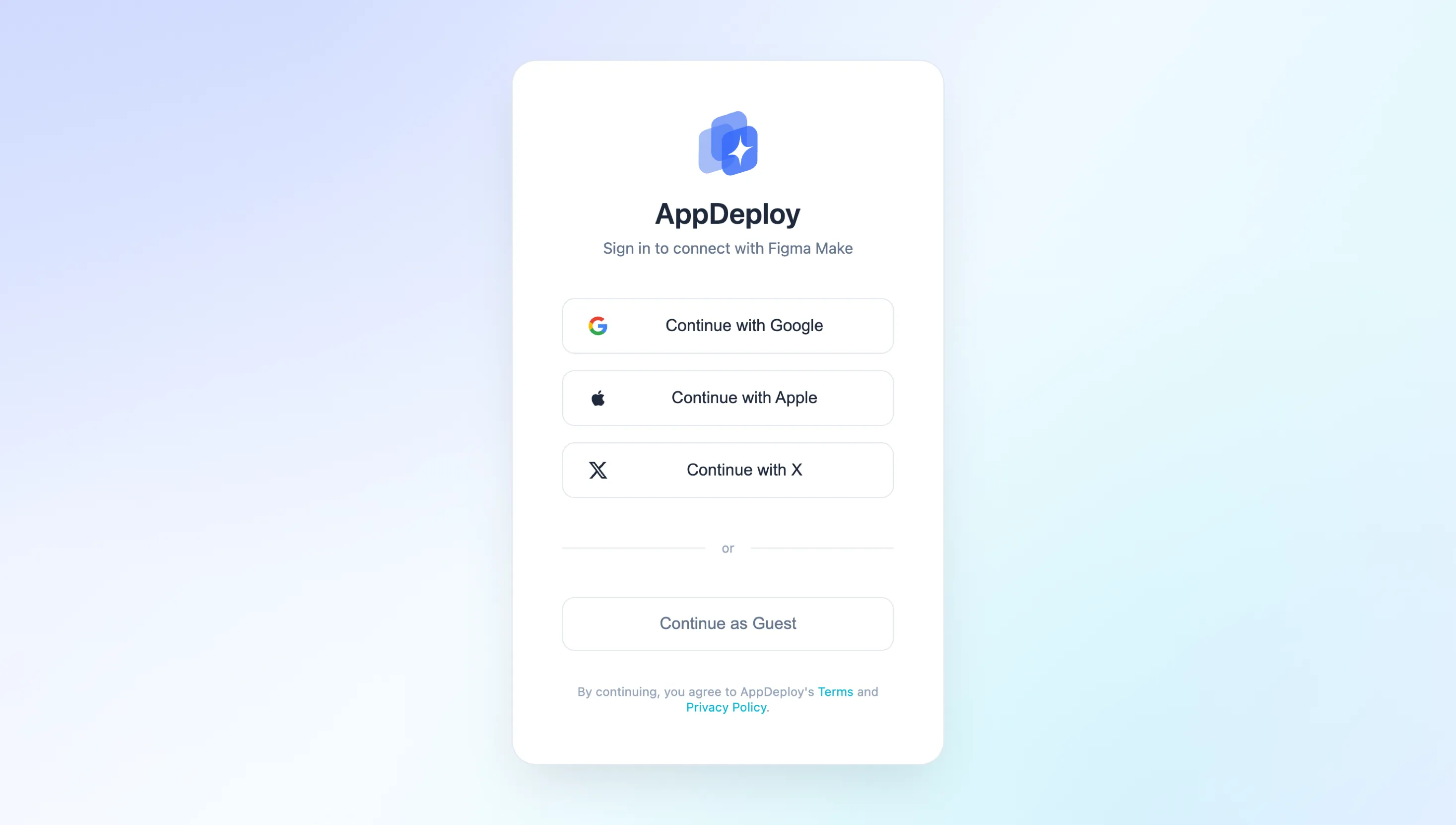 Select a sign-in option on the AppDeploy authentication screen