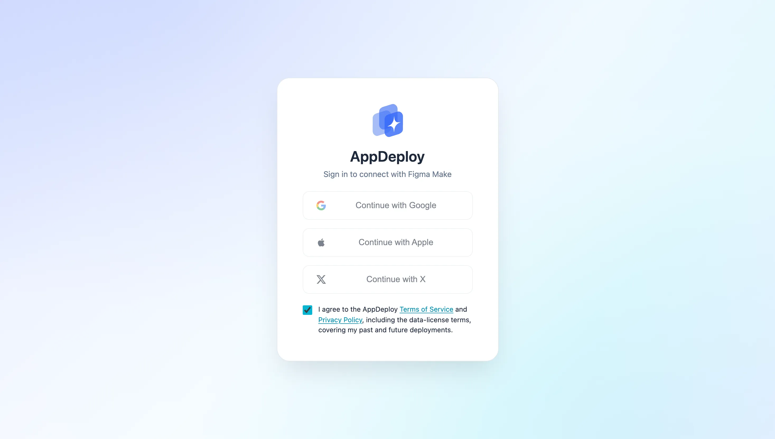 Select a sign-in option on the AppDeploy authentication screen