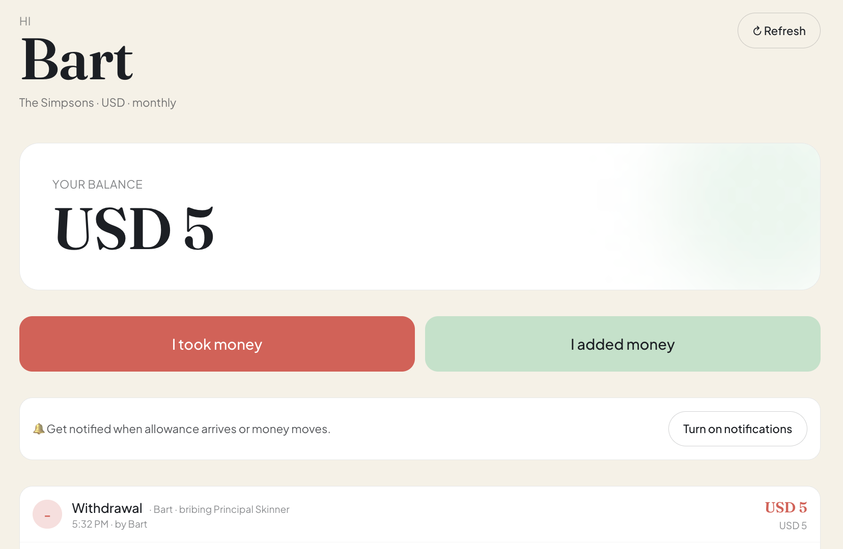 Kids invite flow in the family allowance tracker