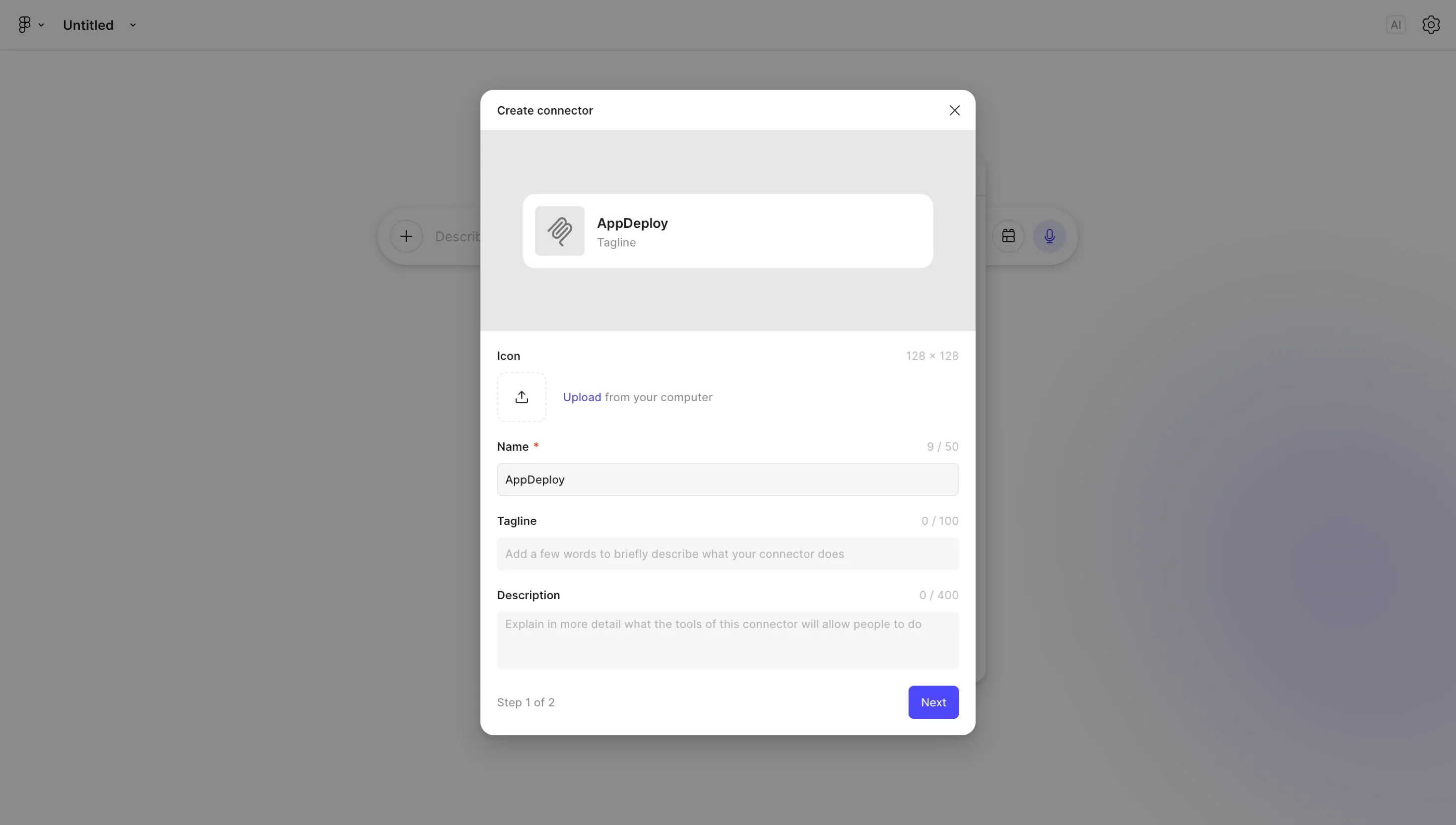 Enter AppDeploy as the connector name and click Next