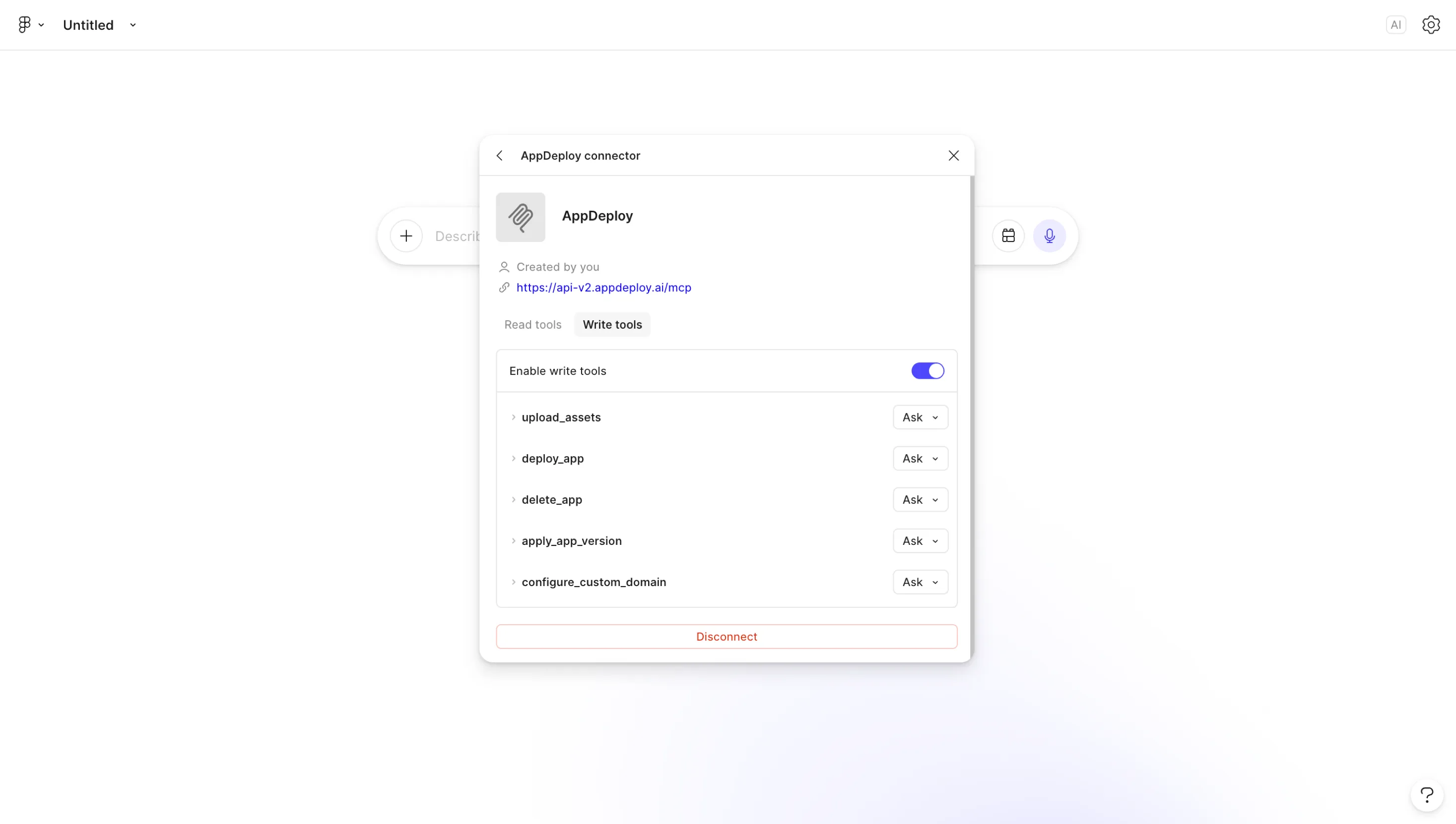Enable write tools for the AppDeploy connector