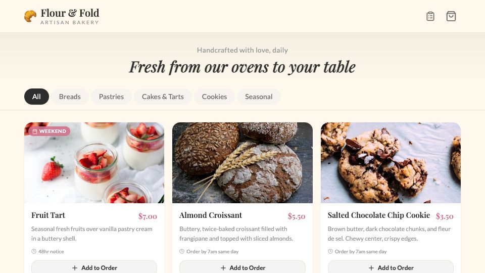 Flour & Fold Bakery app preview