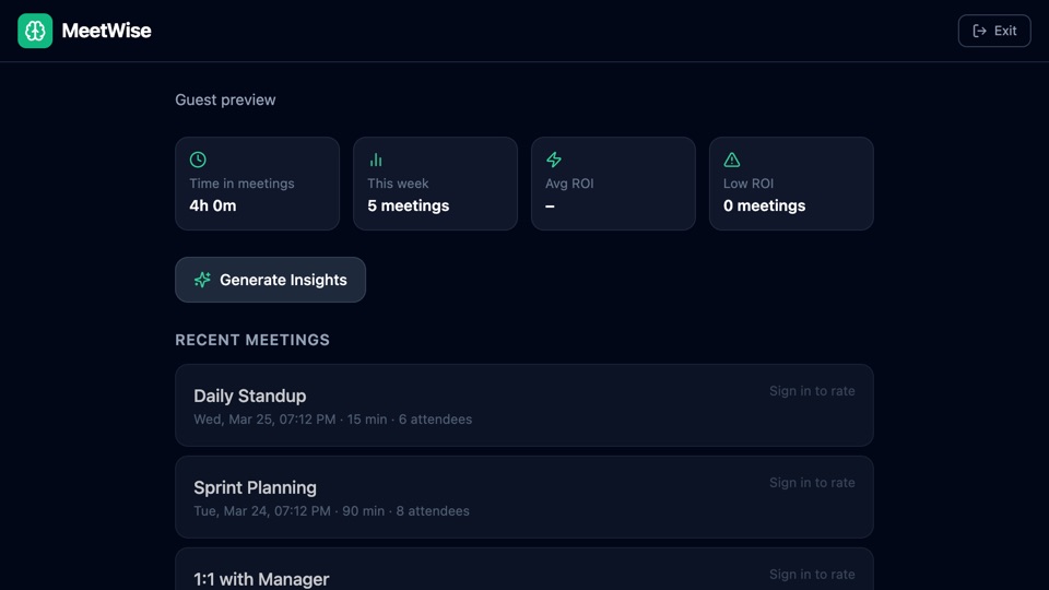 MeetWise app preview