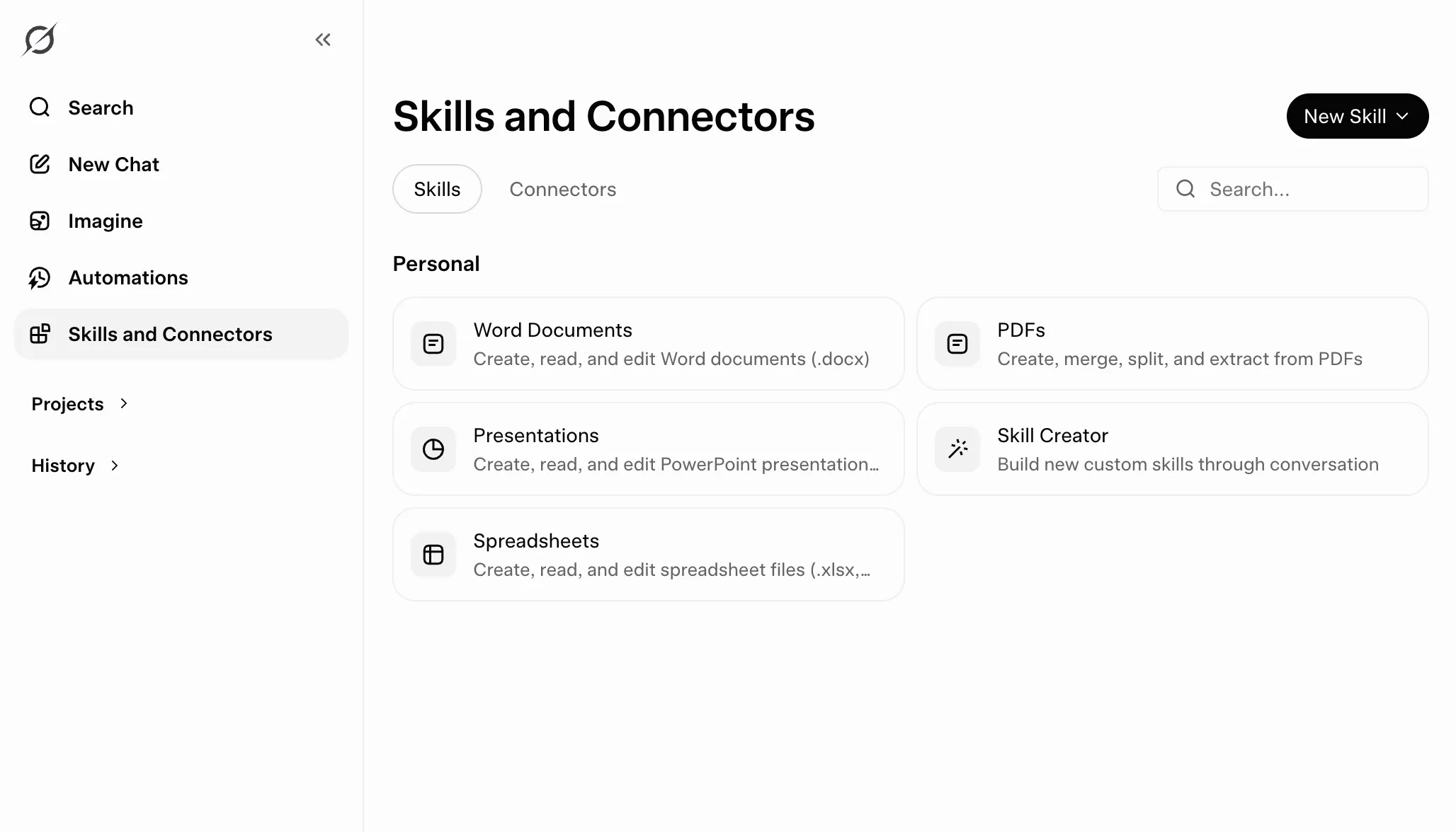 Skills and Connectors in the Grok sidebar