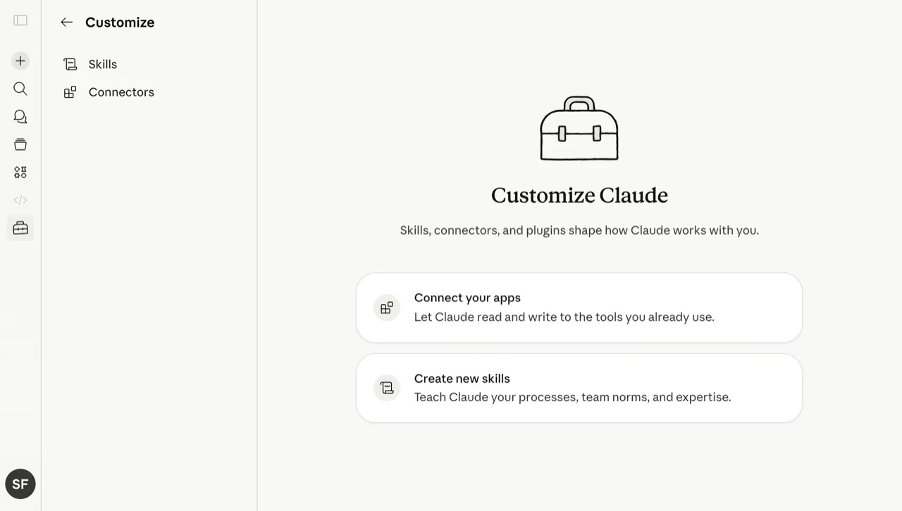 Select Connectors from the Claude Customize menu