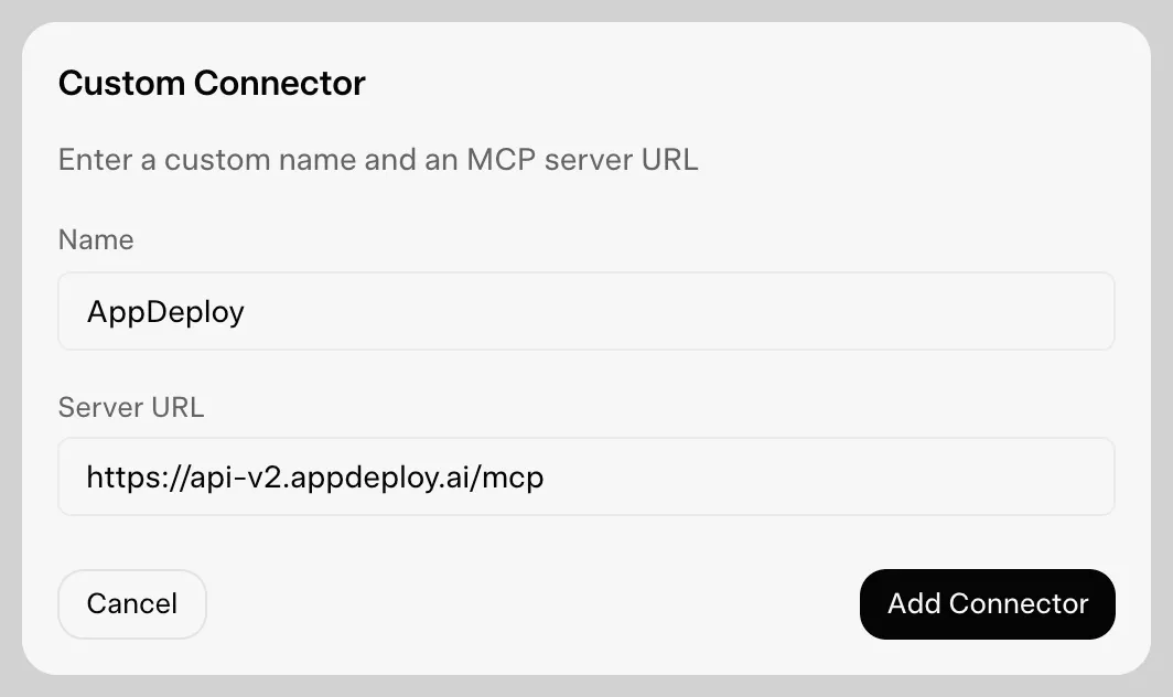 Enter AppDeploy connector details in Grok