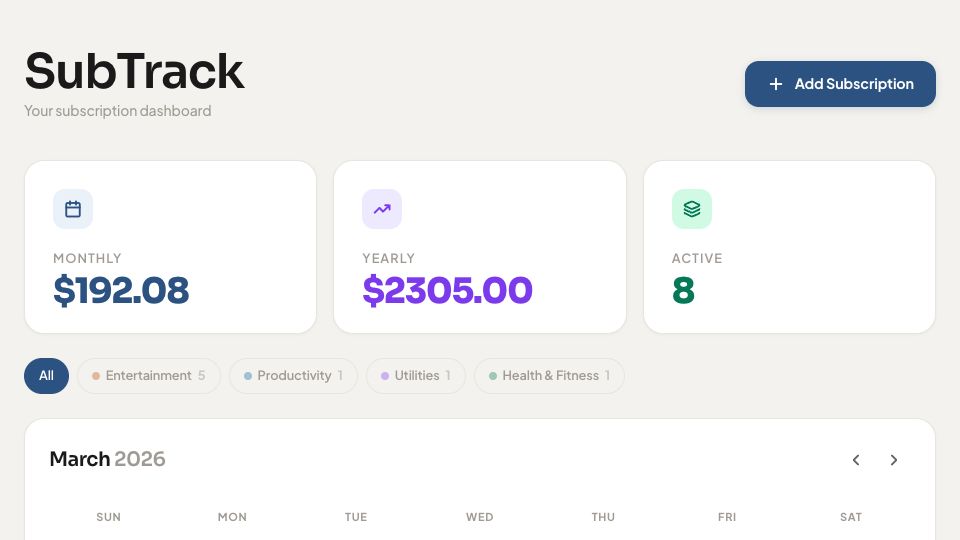 SubTrack app preview