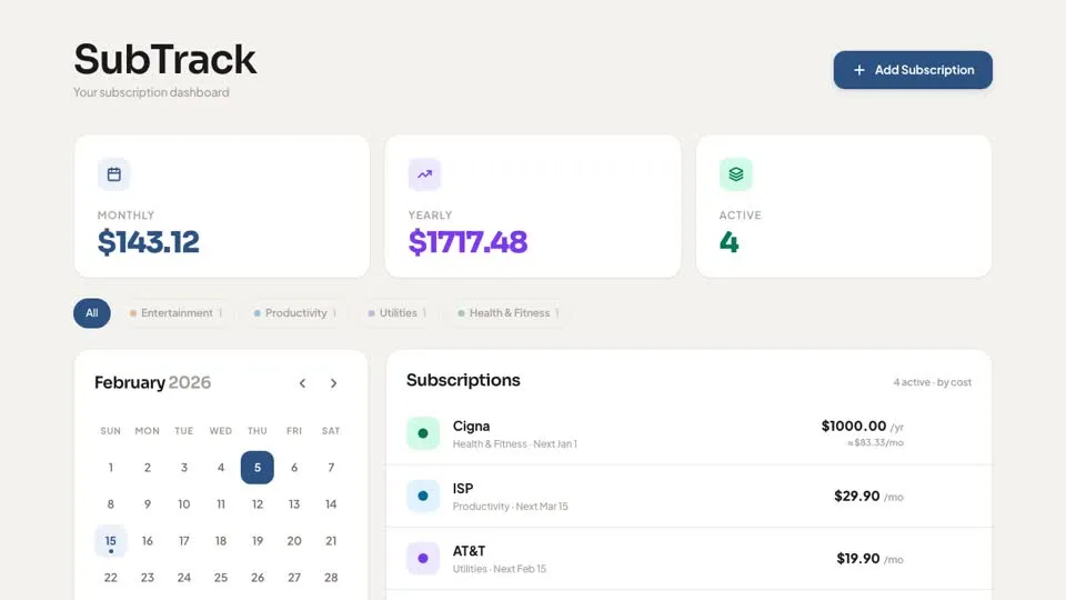 SubTrack: Your Subscription Dashboard