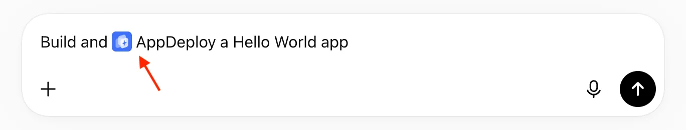 AppDeploy tagged inline in a ChatGPT prompt